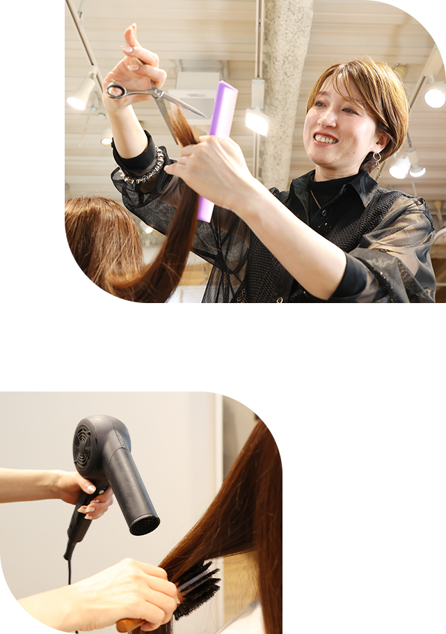 カット施術の様子　ブロー　手元